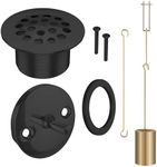 Tub Drain Linkage Assembly with Trip Lever and Strainer Done Cover, Trip Lever Overflow Faceplate Trim Kit with Screws, Fit for Trip Lever Bath Tub Waste and Overflow Drain(Matt Black)