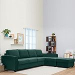 Wakefit Sofa Set for Living Room | 3 Year Warranty | L Shape Sofa, Sofa Set, Wooden Sofa Set for Living Room, 3 Seater Sofa + Right Aligned Chaise + Ottoman - Napper (Fabric, Malibu Green)