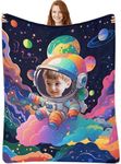 Custom Baby Blanket with Photo Face, Personalized Outer Space Astronaut Blanket for Boys Girls, Customized Planet Fleece Throw Kids Blanket for Toddler Newborn Teens, Christmas Birthday Gifts 40"x50"