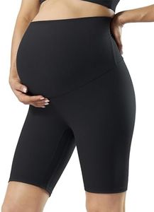 POSHDIVAH Ribbed Maternity Biker Shorts Over The Belly for Women - 8" Buttery Soft Pregnancy Workout Athletic Short Leggings, Black Large