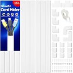 Cord Cover Raceway Kit, 157in Cable Cover Channel, Paintable Cord Concealer System , Cord Wires Hider, Hiding Wall Mount TV Powers Cords in Home Office, 10X L15.7in X W0.95in X H0.55in, White