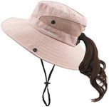 Muryobao Women's Ponytail Sun Hat UV Protection Foldable Mesh Wide Brim Beach Fishing Hat, Pure Pink, One Size