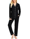 SWOMOG Pajamas Set Long Sleeve Sleepwear Womens Button Down Nightwear Soft Pj Lounge Sets A-black X-Large