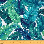 Feelyou Tropical Outdoor Fabric by The Yard, Summer Palm Leaf Upholstery Fabric for Chairs, Green Botanical Branch Decorative Fabric for Home DIY Projects, 2 Yards, Teal Blue