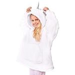 Dreamscene Unicorn Sherpa Fleece Hoodie Blanket Wearable Soft Warm Cosy Oversized Thermal Animal Hood Throw Blanket for Kids Girls Boys, One Size - White