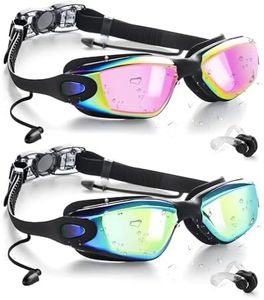 Swim Goggles Anti Fog&UV Swimming Goggles for Audlt, No Leaking Swim Glasses with Ear Plugs for Men Women Youth (2 Pack)