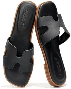 Project Cloud Fashion Flat Summer Sandals for Women 2025 - Leather Womens Sandals Comfortable Memory Foam Slides for Women Footwear - Mules Women's Sandals - Walking Sandals Women (Jannel, Black, 11)