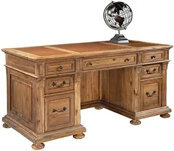 Hekman Furniture Junior Executive Desk – Traditional Wood Executive Desk with Leather Top, Multiple Drawers, Pull-Out Work Surfaces & Antique Brass Hardware for Home and Office Decor