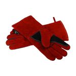 OLSON DEEPAK Leather Heavy Duty Heat Resistant Safety Gauntlet Gloves,Used for Welding,Fireplace,Oven,Woodburner,Stoves,BBQ,1pair (Red, 14inch)