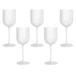 PLASTICPRO White Plastic Wine Glasses Set of 5 Elegant Wine Goblets Hard Plastic Wine Cups on Stem 12 Ounce