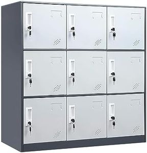 LINGZOE 9 Door Metal School Storage Locker Cabinet for Kids, Multifunctional Steel Small School Locker, Locker Cabinet Organizer with Locking Doors for Children (9 Door, Grey&White)