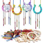 16Pcs DIY Horseshoe Wooden Wind Chimes with Wind Chimes Tube Webbing Rope Brush Diamond Stickers Make Your Own Coloring Horseshoe Wind Chime Ornaments for Boys Girls DIY Craft Gift Favor Supplies