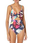 Kenneth Cole New York Women's Over The Shoulder Push Up Mio One Piece Swimsuit, Multi//Dark Romance, L