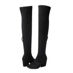 N.N.G Women Over the Knee Boots Black Size 5.5 Block Suede Thigh High Chunky Long Winter OTK Comfort Square Toe