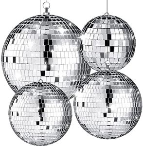 CHENGU 4 Pcs Large Silver Disco Ball Set, Multi Size, 12, 8, 6, 4 Inch