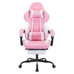 SUKIDA Pink Gaming Chair Massage Gamer Chair Adult Gamers Choice Size Cool Big People, PC Video Game Ergonomic Gamingchair with Footrest, Racing Office Computer Reclining Comfortable Recliner