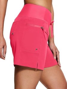 ISEEGZ Women's 5" High Waisted Swim Board Shorts Quick Dry UPF 50+ Womens Swim Trunk Bottoms with Liner Zipper Pockets Watermelon Red