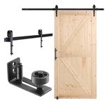 VEVOR Barn Door and Hardware Kit, 42" x 84" Wood Sliding Barn Door, Smoothly and Quietly, Barn Door Kit with Floor Guide and Door Handle, Spruce Wood Panelled Slab, Easy to Install