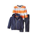 Nautica Baby Boys' 3 Piece Set Fleece Long Sleeve Tee Denim Pant, Sport Navy, 12 Months