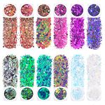 GWAWG 12 Colors Face Glitter, Holographic Cosmetic Festival Chunky Glitter, Festival Cosmetic for Body Eye Hair Nail and Painting DIY Art