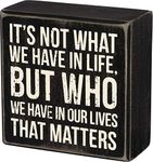 Primitives by Kathy 35144 Classic Black and White Box Sign, 4 x 4-Inches, Who We Have