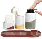 BosilunLife Kitchen Sink Caddy Set – 4-Piece Ceramic Soap Dispenser (Foam Pump)