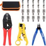 Glarks Coax Coaxial BNC Professional Crimping Tool with RG59 Coax Connector and Round/Flat UTP Cat5 Cat6 Wire Stripper and Wire Cable Cutter for RG55 RG58 RG59 RG62 5 6 21 140 141 142