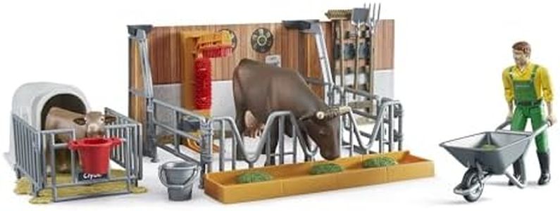 bruder 62611 - bworld establo para vacas y terneros con granjero y accesorios, granja, establo, animales
