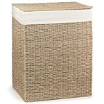 Woodluv Laundry Basket with Lid Large, Seagrass Laundry Hamper Bin Storage Organiser, Washing Basket for Dirty Clothes Bathroom, Natural, 45 x 35 x 56 (H) cm