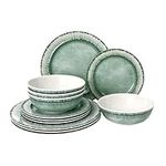 AELS Melamine Dinnerware Set of 12 Pcs Dinner Dishes Set for Indoor and Outdoor Use, Dishwasher Safe, Lightweight Unbreakable, BPA Free, Sage Green