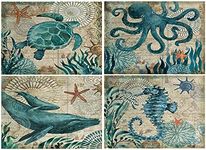 Sea Turtle Table Mats Set of 4 Beach Ocean Theme Placemats Waterproof Heat Resistant Washable Non-Slip Place Mats for Dinner Room Kitchen Decor Table 12”×16”