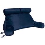 Milliard Double Reading Pillow with Shredded Memory Foam, Great as Backrest for Books or Gaming with Removable Velour Cover-Two Person Sit Up Pillow (Navy Blue)
