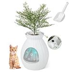 PETSITE White Plant Litter Box, Cat Hidden Litter Box Enclosure with Fake Plant, Advanced Odor Removal System, Detachable Door Curtain, Cat Litter Scoop, Large Planter Litter Box