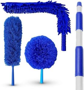 U.S. Duster Company Triple Action High Reach Dusting Kit | Webster Cobweb Ceiling Fan Duster with 13 to 20 Foot Extension Telescope Pole | Lightweight Microfiber Cleaning Set