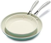 GreenLife Artizan Healthy Ceramic Non-Stick 20 cm and 26 cm Frying Pan Skillet Set, Stainless Steel Handle, PFAS-Free, Induction, Oven Safe, Turquoise