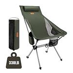 MATEPROX Camping Folding Chair High Back Heavy Duty Portable Camping Chair Weight Capacity 330 pounds, Deluxe Foldable Camping Chair for Adults Outdoor Picnic Fishing-Green