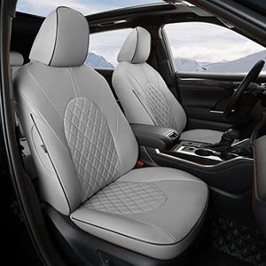 GIANT PANDA Customized Full Set Car Seat Covers Fit for Toyota Highlander XLE/XSE/Limited/Platinum/Hybrid 2020 2021 2022 2023 2024 2025 Three Rows,Captain Chair, 7 Seats,Faux Leather - (Grey Gray)
