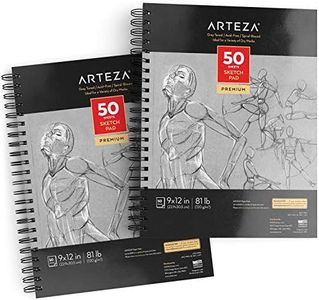 ARTEZA 9X12 Gray Toned Sketch Pad, Pack of 2, 100 Sheets (80Lb/120 GSM), Spiral-Bound, 50 Sheets Each, Heavyweight Acid-Free Paper, Perfect for Graphite & Colored Pencils, Chalk, Charcoal, Gel Pens