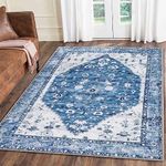 Boho Area Rug, 4' x 6' Machine Washable Rugs for Entryway Faux Wool Large Rugs Distressed Throw Rug Non-Slip Floor Carpet for Indoor Bedroom Kitchen Living Room