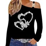 Womens Long Sleeve Tee Shirt Casual Pullover Off The Shoulder Rhinestone Tops Loose Fit Glitter T Shirts Blouses Tees (Black-1, XL)