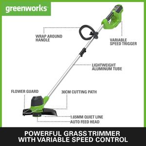 Greenworks 40V Cordless Grass Trimmer – 30cm, 2 Batteries, Lightweight