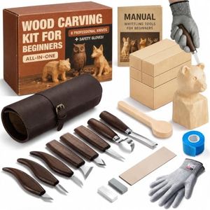 Complete Wood Carving Kit for Beginners - Gift Ready Wood Carving Tools Set | Whittling Kit with 8 Wood Carving Knives, Spoon Carving Tools, Wood Blocks, Gloves, Roll Bag and Sharpening Strop