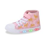 Girls Trainers Kids High-Top Flashing Canvas Shoes Unisex Child Light Up Lightweight Casual Shoes Pink Gold Unicorn Size 7