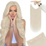 YoungSee Invisible Wire Hair Extensions Real Human Hair Blonde Real Hair Wire Extensions Platinum Blonde Fish Line Hair Extensions Human Hair Blonde Adjustable Tightness Hair Extensions 16In 80G