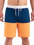 SMONTY Mens Swim Trunks Quick Dry Beach Bathing Swimming Trunks with Pockets Suit Shorts with Lining (Large, Navy Orange)