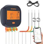 INKBIRD WiFi Wireless Meat Thermometer IBBQ-4T, 4 Color Probes Rechargeable BBQ Thermometer with APP Menu | Graph | Calibration | Alarm | Timer | Magnetic Back for Kitchen Cooking Grilling Smoking