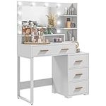 HOMCOM Vanity Table with Illuminated LED Mirror, Makeup Desk with 4 Drawers, Bedroom Dressing Table with Storage Shelves, White