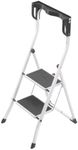 Hailo Safety Plus | Steel Folding Stepladder | Two Large Steps with Non-Skid mats | High Curved Safety bar and Storage Tray | Ergonomic Knee Support | Folding Safety Mechanism | White