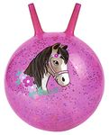 moses 4033477382054 Bouncy, Sparkling Jumping Ball for Horse Lovers with Star Confetti Filling, Indoor and Outdoor Toy for Children from 4 Years, Pink with Glitter