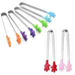 6pcs Mini Hand Tongs,Multifunctional Mini Food Clip with Skid-Proof Hand Shape Silicone Stainless Steel Food Tongs,for Kitchen Tongues Food Folder,Sweets Barbecue Buffet Salad Ice(6 Colors)